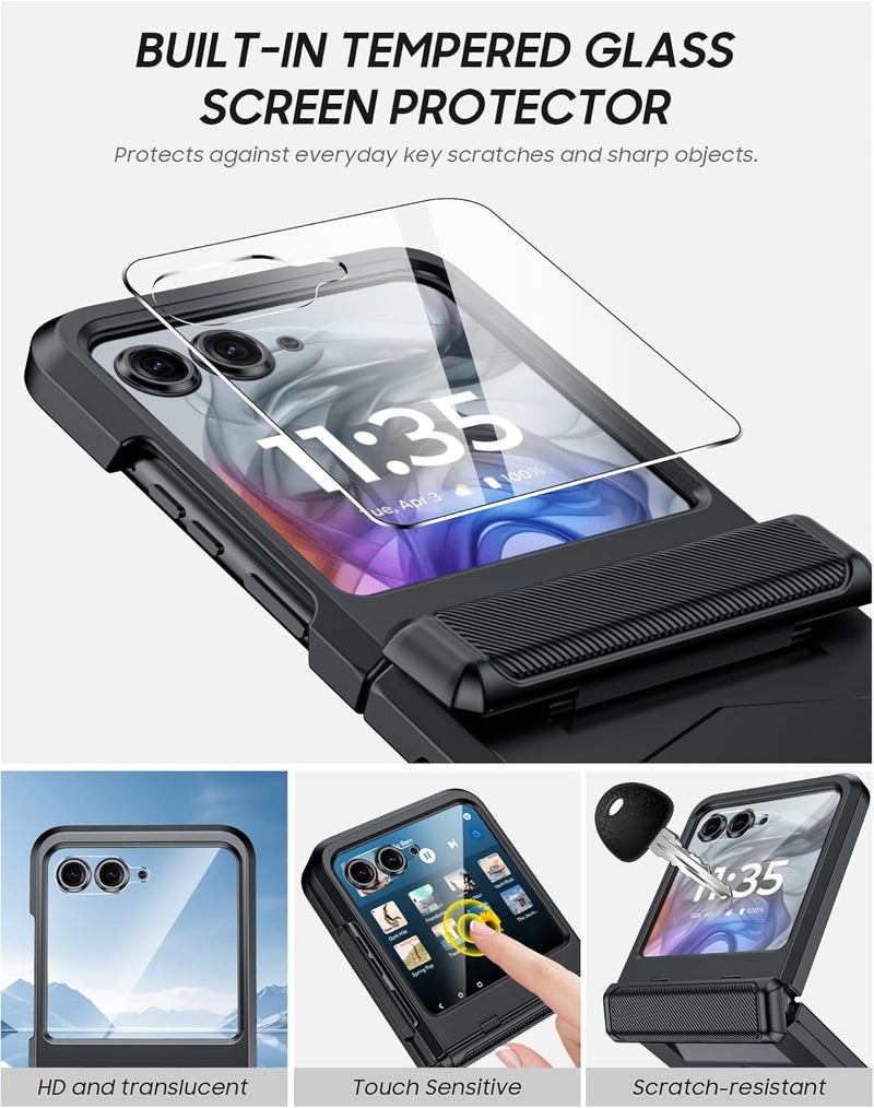 Vizvera for Motorola Razr 2024 Case with Hinge Cover, Built-in Screen Protector Shockproof All-Inclusive Smartphone Cover Wireless Charging for Motorola Razr 2024(Black) - Image 3